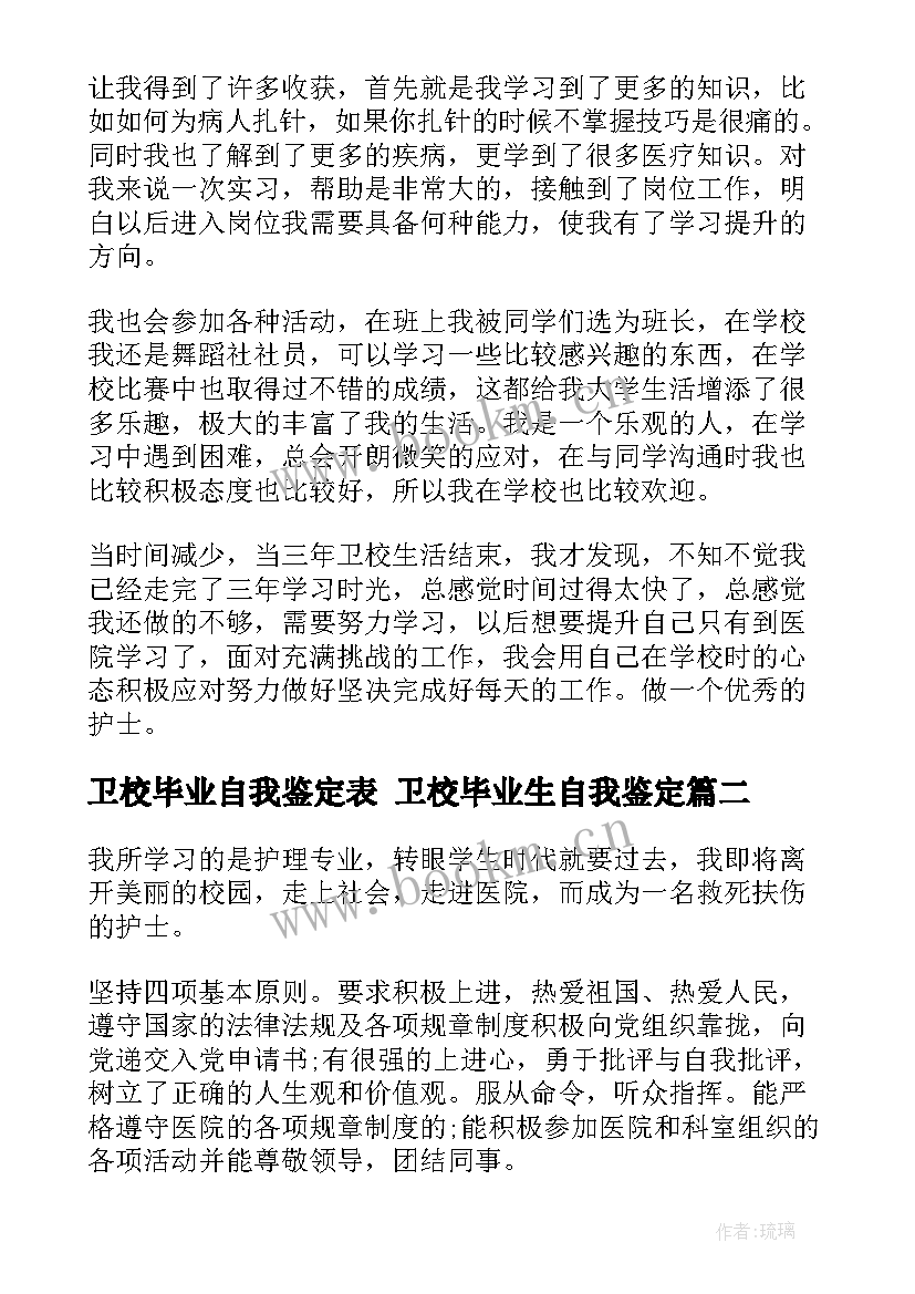 卫校毕业自我鉴定表 卫校毕业生自我鉴定(通用8篇)