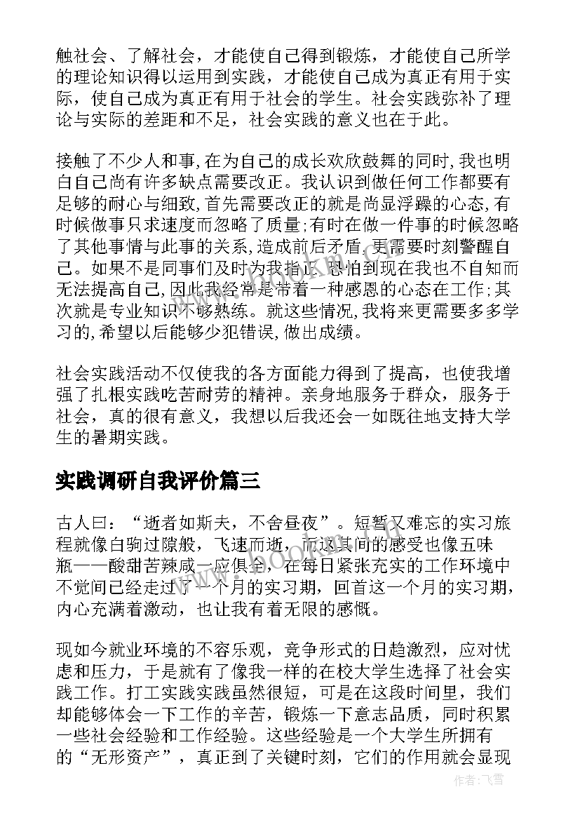 2023年实践调研自我评价(精选5篇)