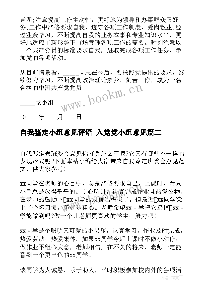 2023年自我鉴定小组意见评语 入党党小组意见(通用9篇)