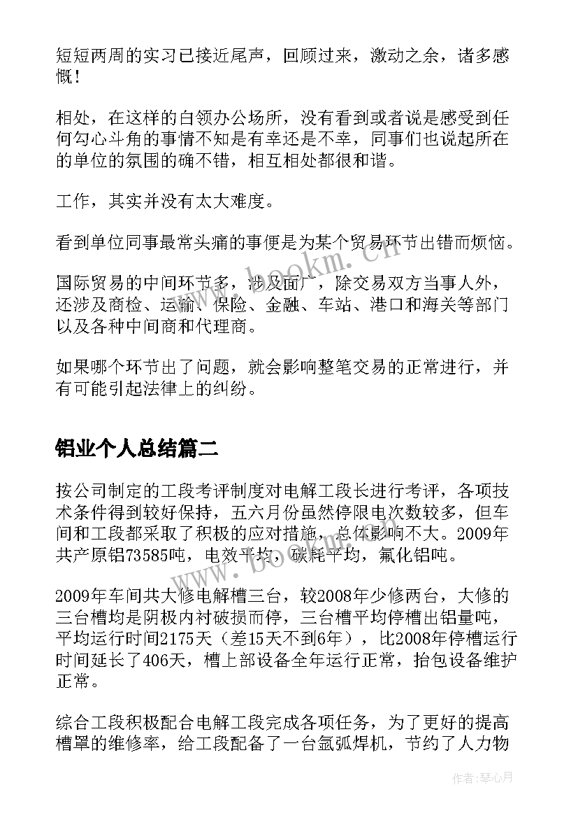 2023年铝业个人总结(优质8篇)