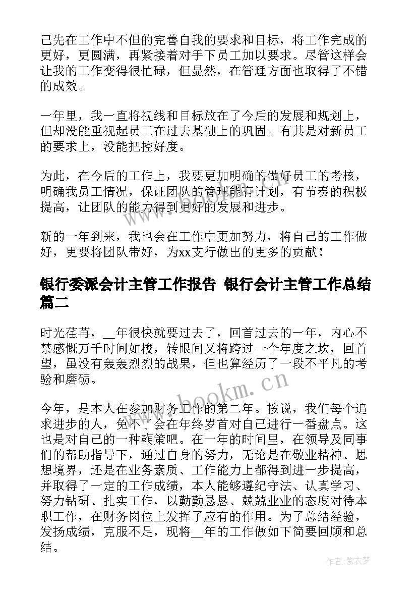 银行委派会计主管工作报告 银行会计主管工作总结(优秀8篇)