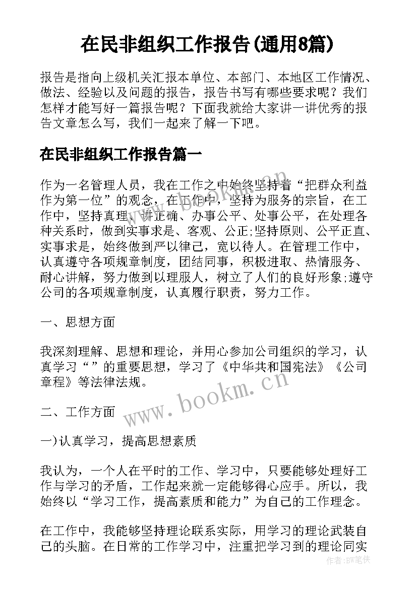 在民非组织工作报告(通用8篇)