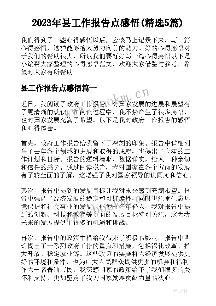 2023年县工作报告点感悟(精选5篇)