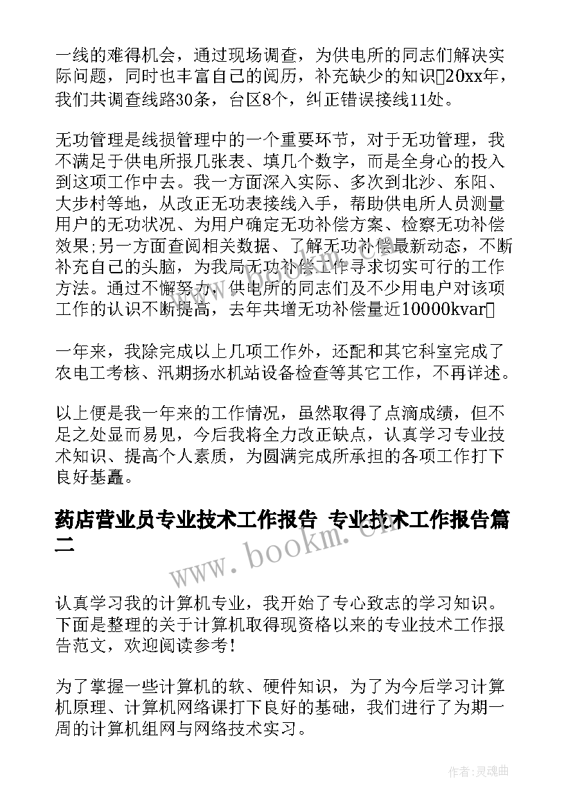 最新药店营业员专业技术工作报告 专业技术工作报告(模板5篇)