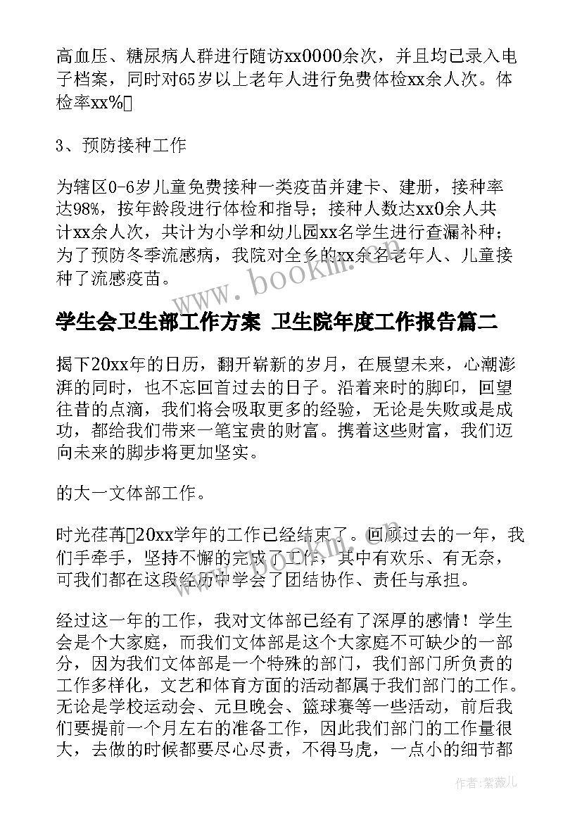 学生会卫生部工作方案 卫生院年度工作报告(实用7篇)