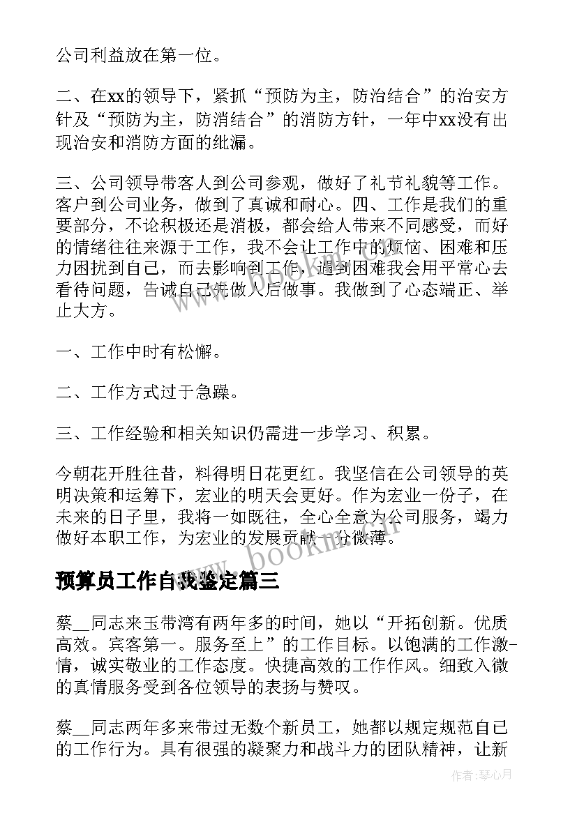 最新预算员工作自我鉴定(优质10篇)