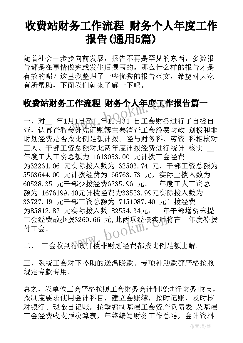 收费站财务工作流程 财务个人年度工作报告(通用5篇)