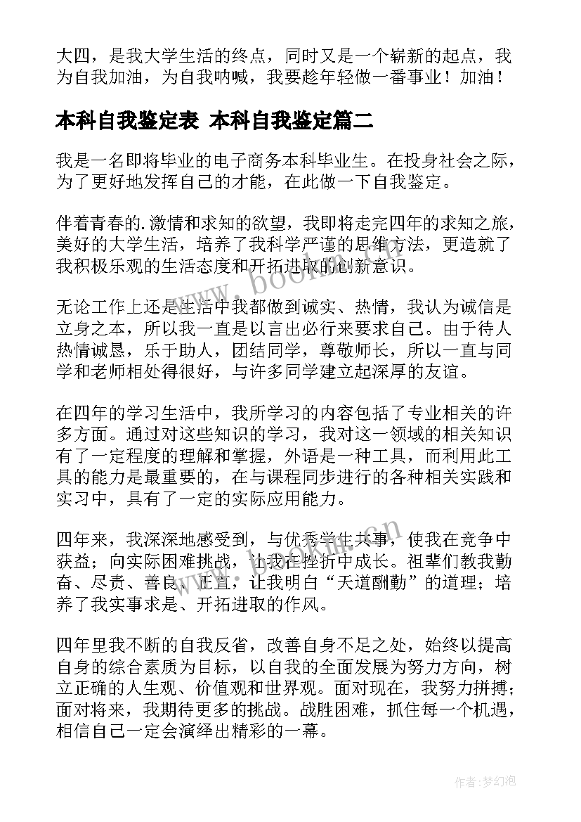 最新本科自我鉴定表 本科自我鉴定(模板9篇)