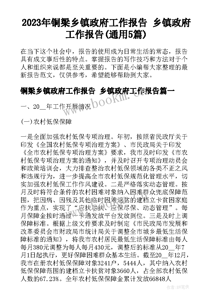 2023年铜梁乡镇政府工作报告 乡镇政府工作报告(通用5篇)