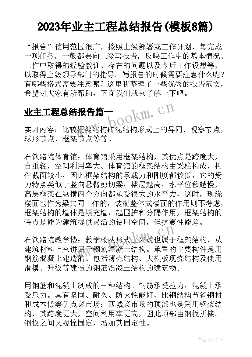 2023年业主工程总结报告(模板8篇)