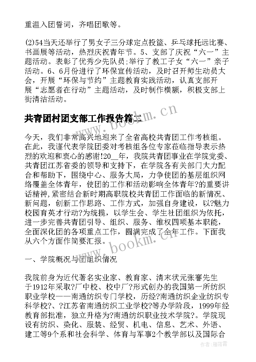 共青团村团支部工作报告(汇总10篇)