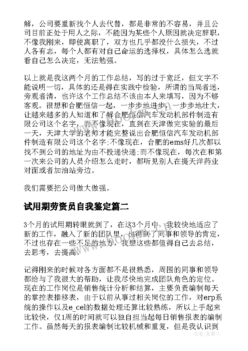 2023年试用期劳资员自我鉴定 试用期自我鉴定(实用10篇)