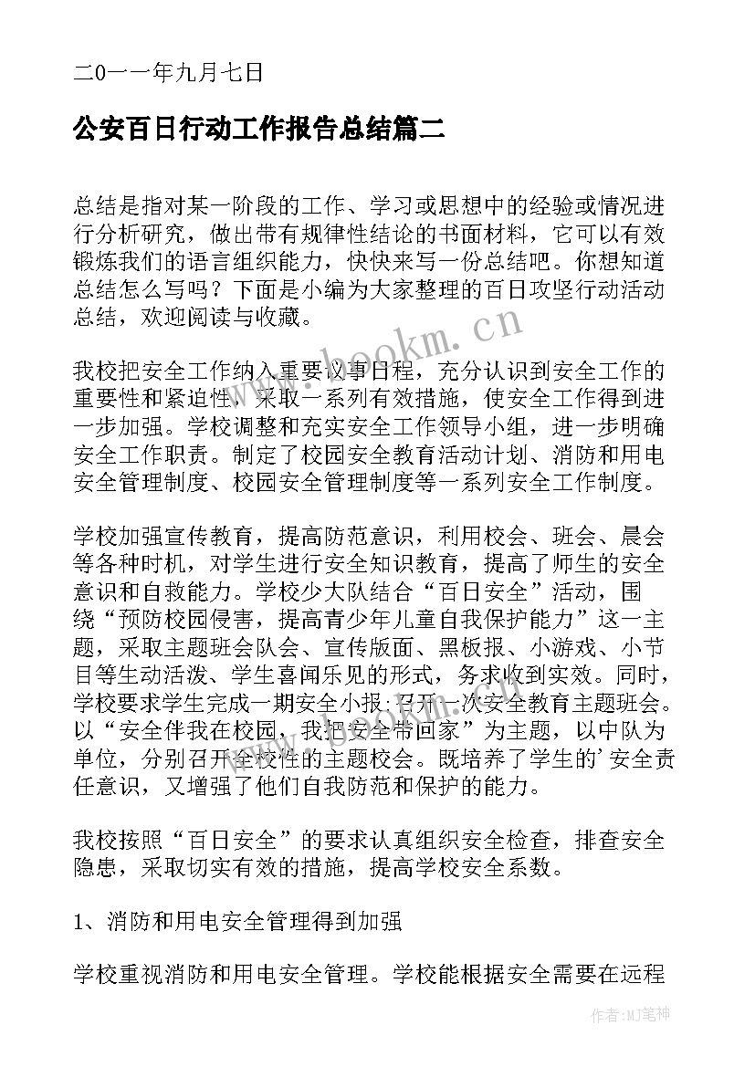 公安百日行动工作报告总结(实用8篇)