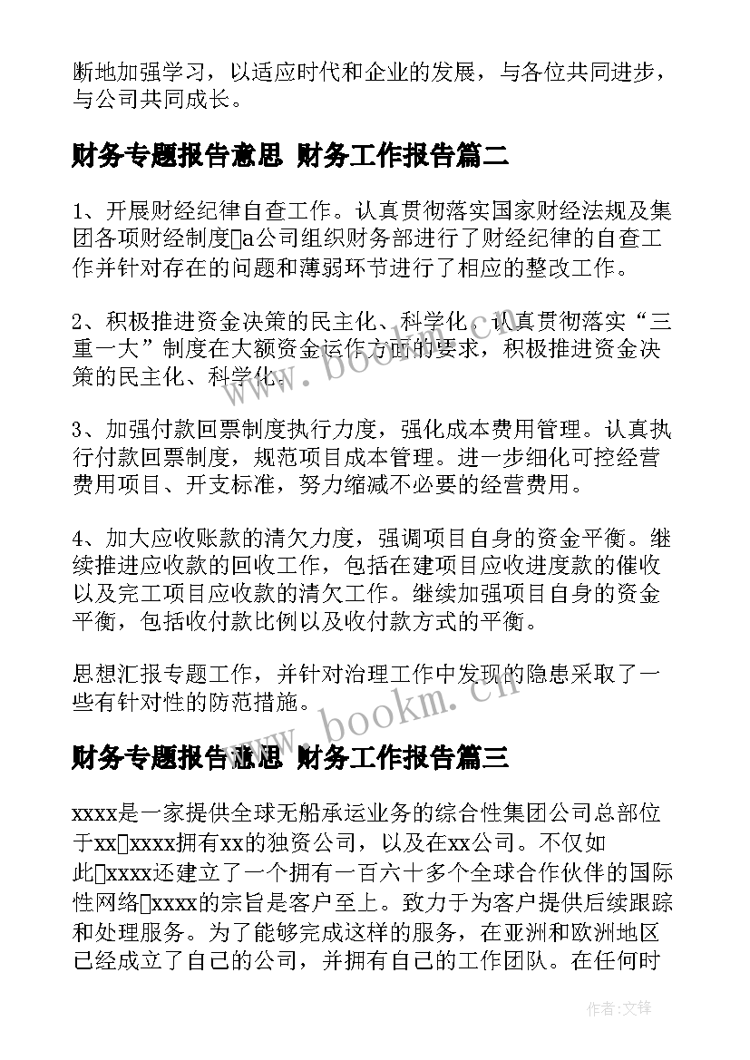 2023年财务专题报告意思 财务工作报告(大全10篇)