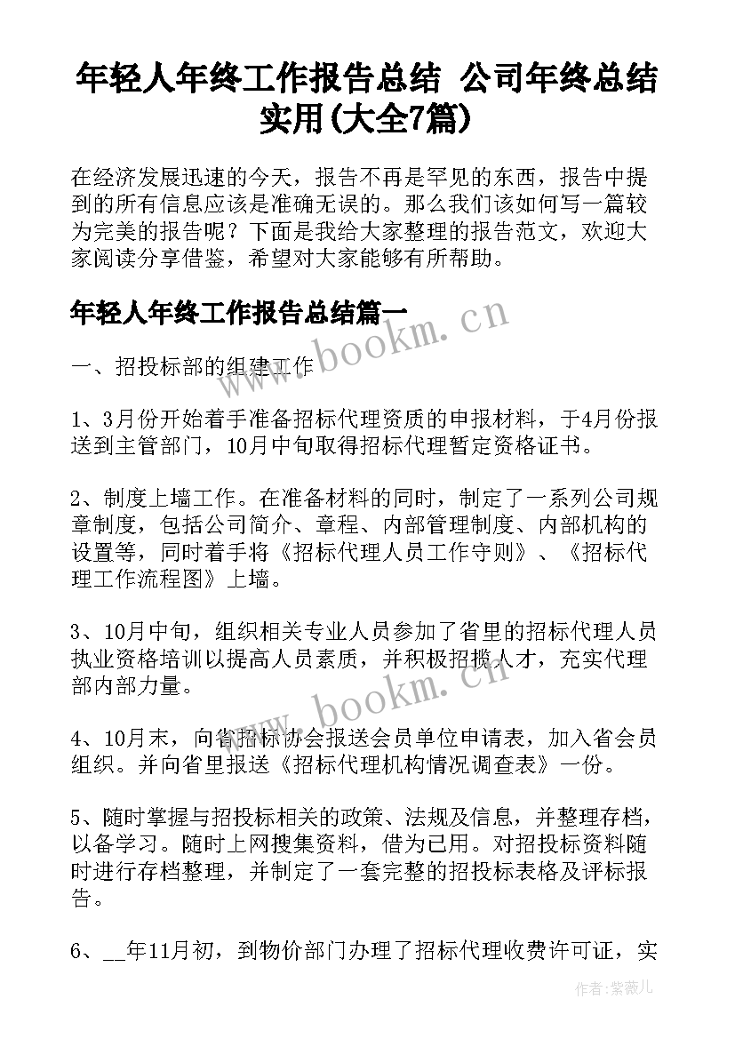 年轻人年终工作报告总结 公司年终总结实用(大全7篇)