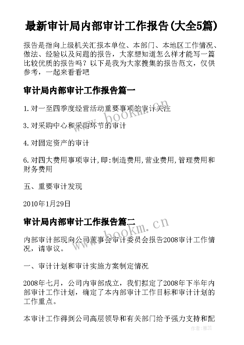 最新审计局内部审计工作报告(大全5篇)