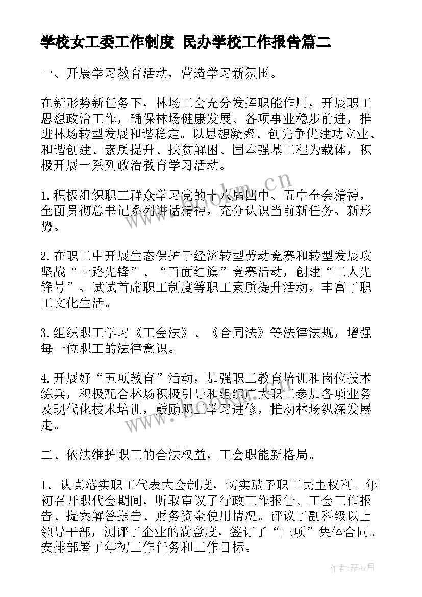 学校女工委工作制度 民办学校工作报告(模板8篇)