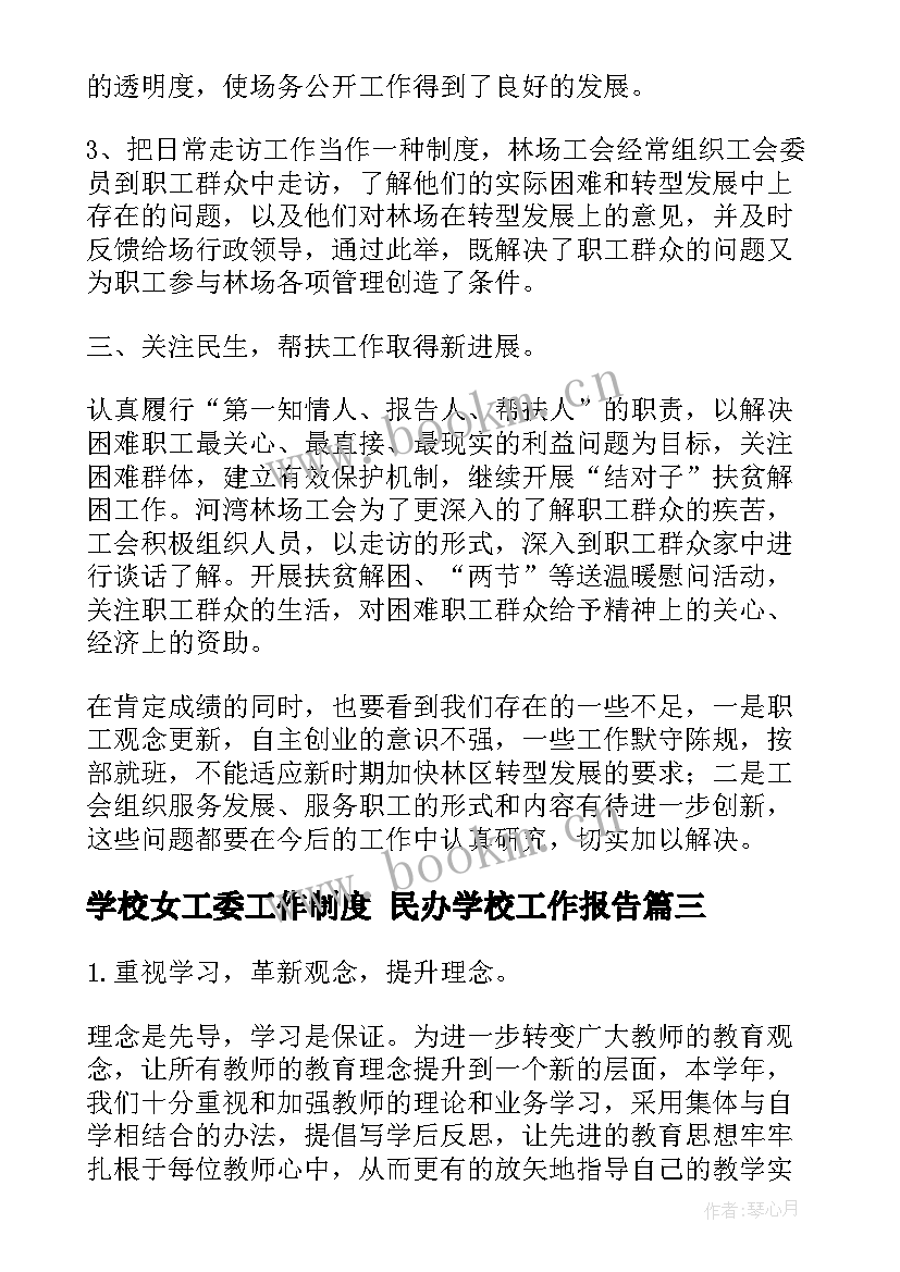 学校女工委工作制度 民办学校工作报告(模板8篇)