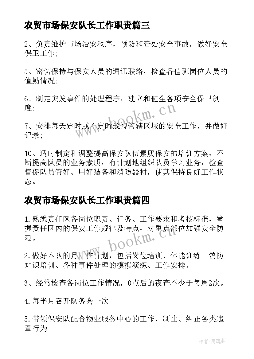 2023年农贸市场保安队长工作职责(优秀9篇)