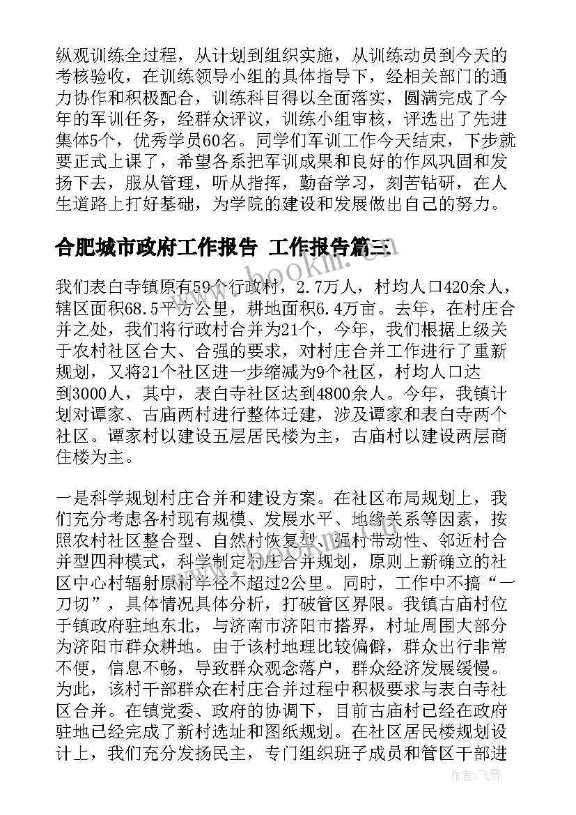 合肥城市政府工作报告 工作报告(实用5篇)