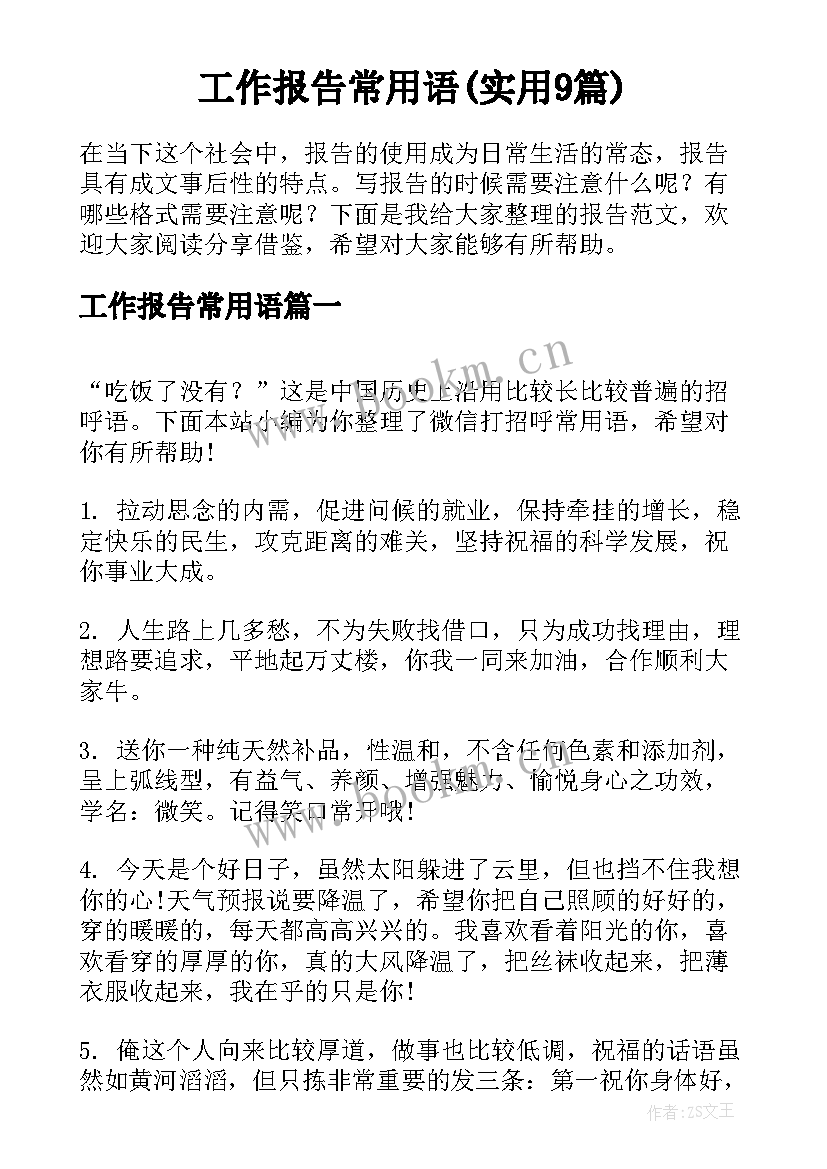 工作报告常用语(实用9篇)