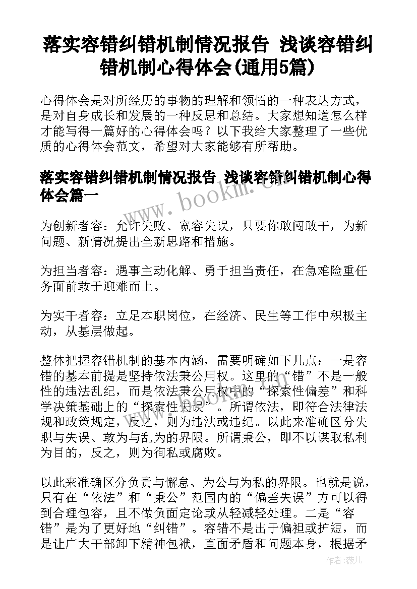 落实容错纠错机制情况报告 浅谈容错纠错机制心得体会(通用5篇)