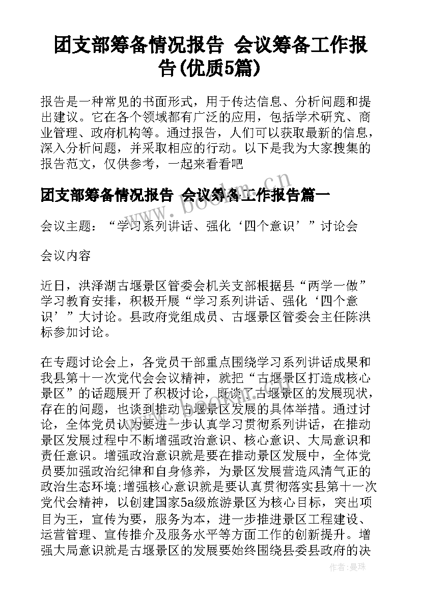 团支部筹备情况报告 会议筹备工作报告(优质5篇)