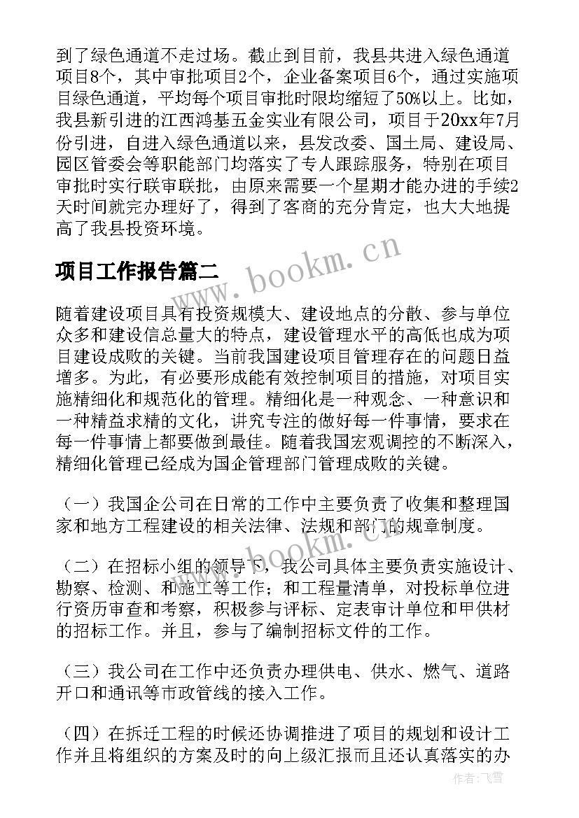 项目工作报告(汇总10篇)