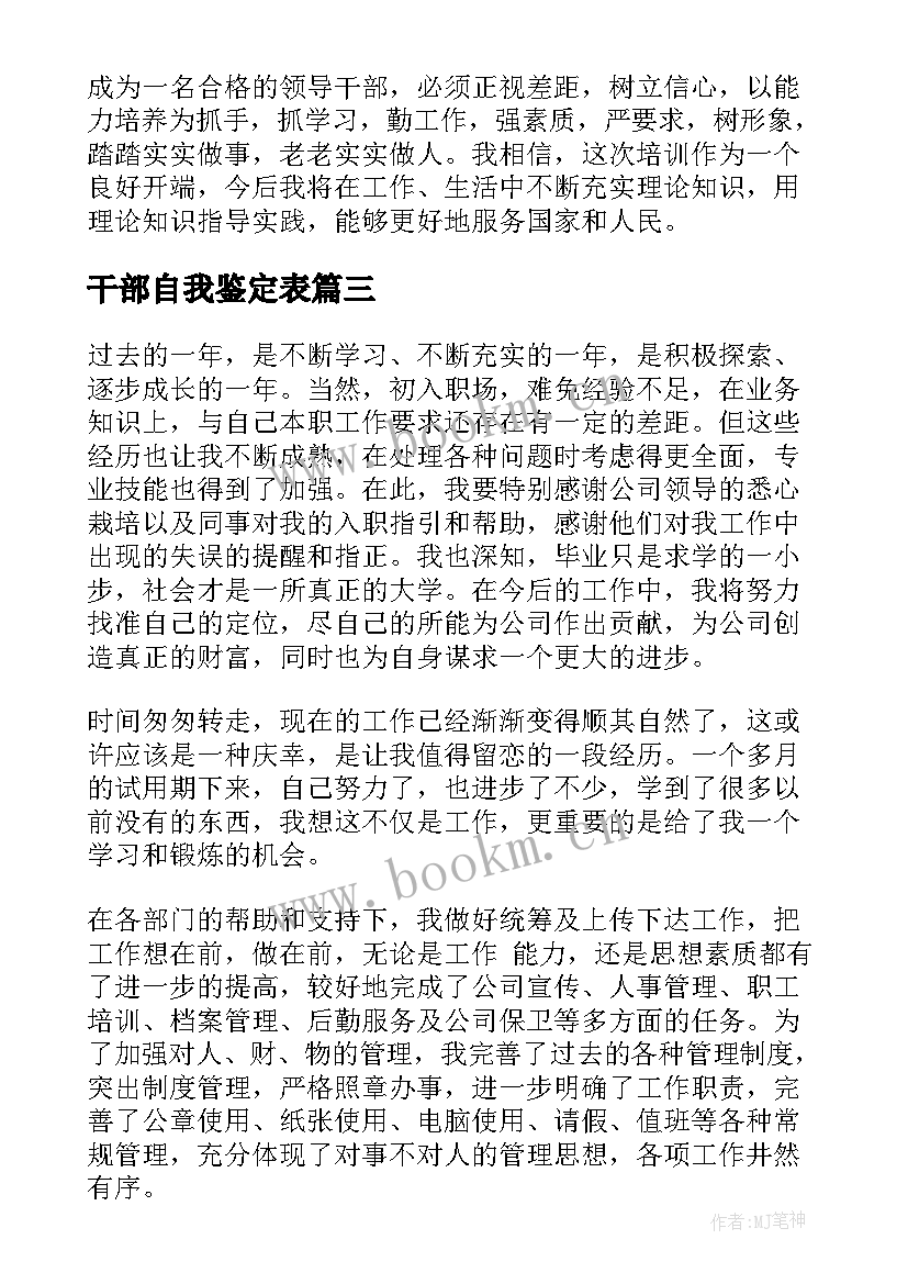 2023年干部自我鉴定表(精选5篇)