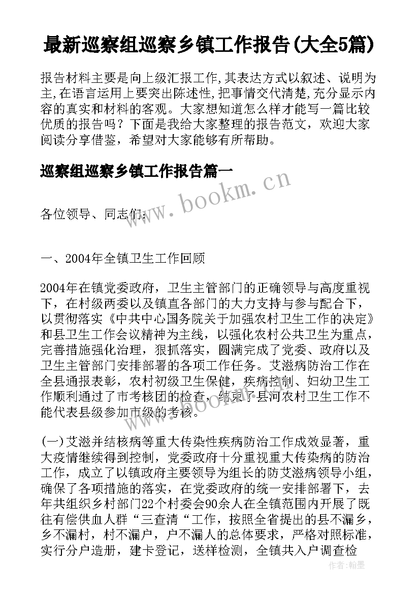 最新巡察组巡察乡镇工作报告(大全5篇)