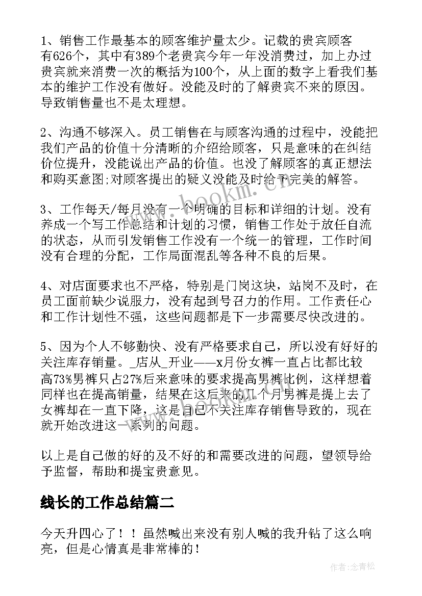 2023年线长的工作总结 店长的工作总结(优质8篇)