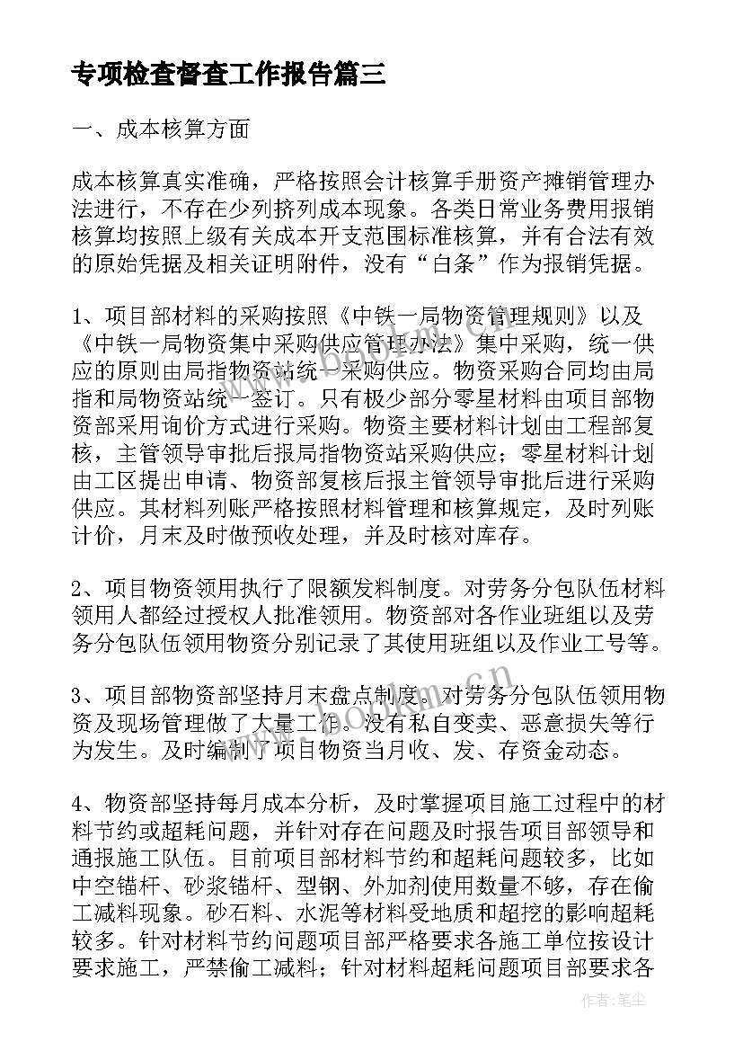 2023年专项检查督查工作报告 专项检查工作报告(模板9篇)