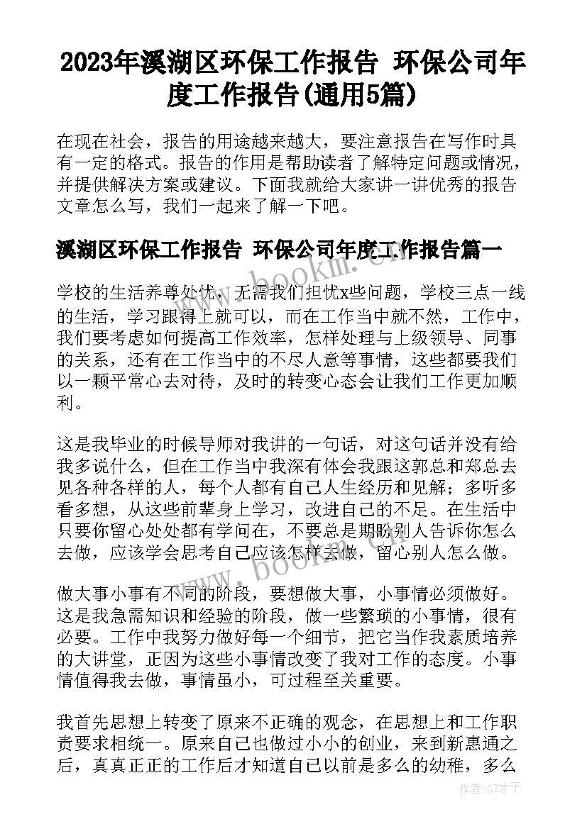 2023年溪湖区环保工作报告 环保公司年度工作报告(通用5篇)