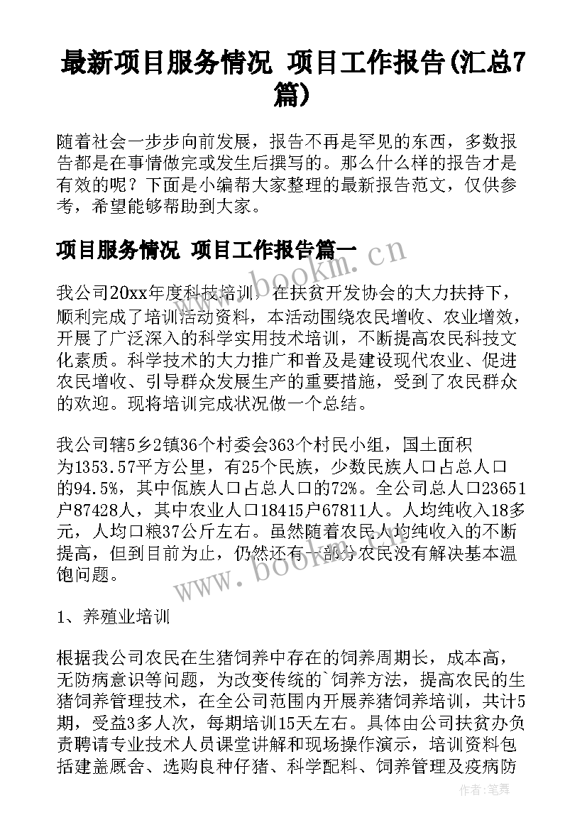 最新项目服务情况 项目工作报告(汇总7篇)