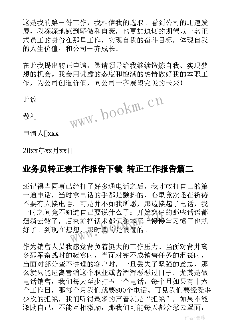 最新业务员转正表工作报告下载 转正工作报告(大全6篇)