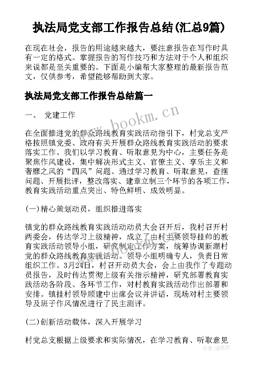 执法局党支部工作报告总结(汇总9篇)