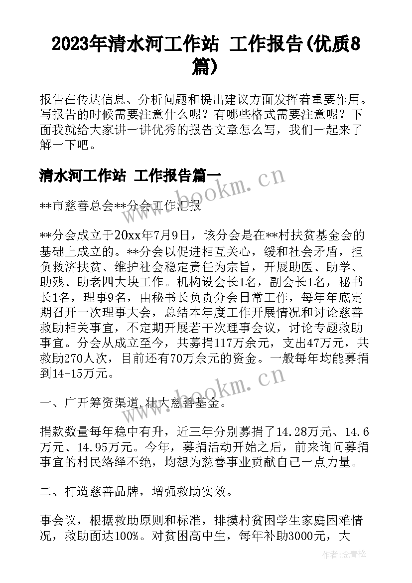 2023年清水河工作站 工作报告(优质8篇)