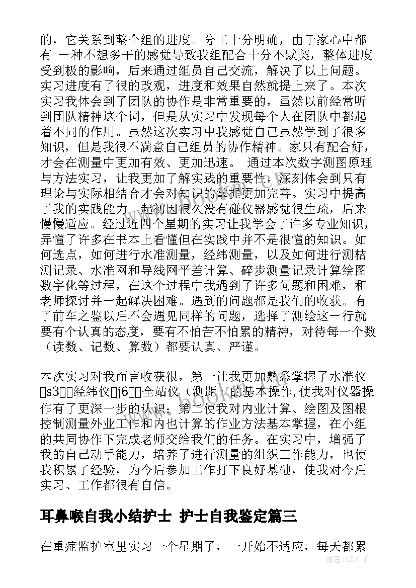 耳鼻喉自我小结护士 护士自我鉴定(精选8篇)