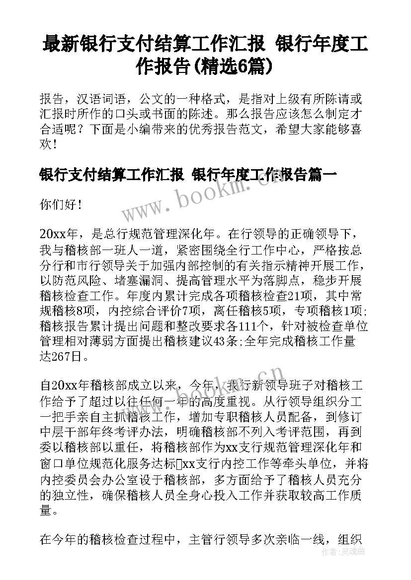 最新银行支付结算工作汇报 银行年度工作报告(精选6篇)