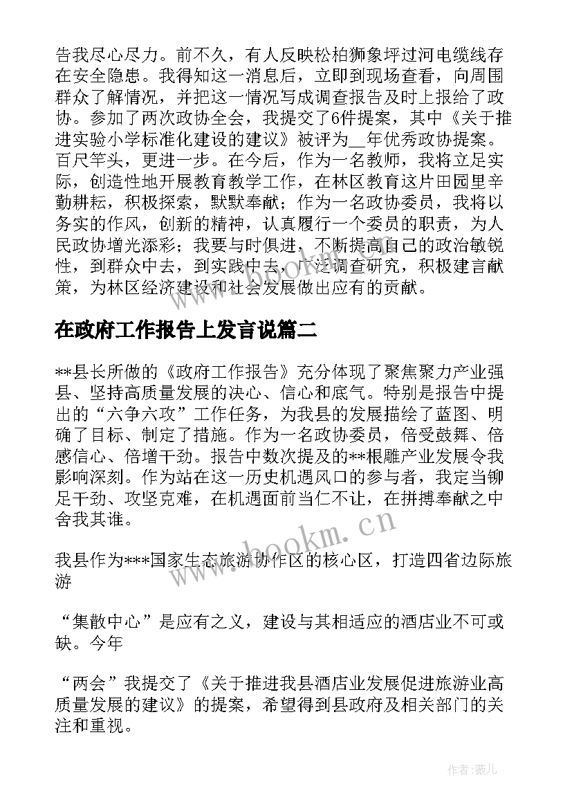 最新在政府工作报告上发言说(汇总6篇)