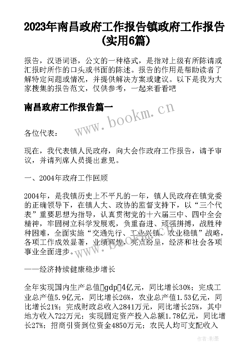 2023年南昌政府工作报告 镇政府工作报告(实用6篇)