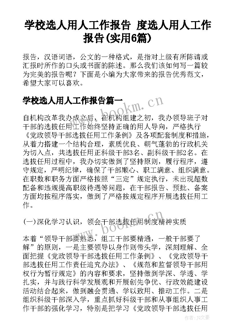 学校选人用人工作报告 度选人用人工作报告(实用6篇)