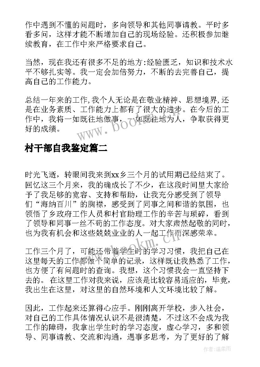 村干部自我鉴定(精选8篇)