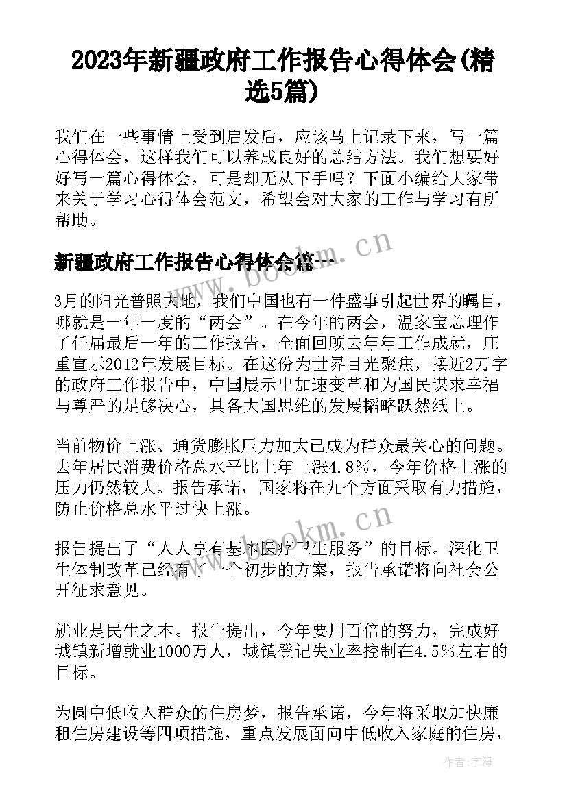 2023年新疆政府工作报告心得体会(精选5篇)