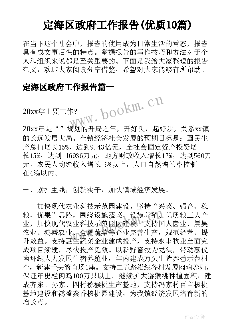 定海区政府工作报告(优质10篇)