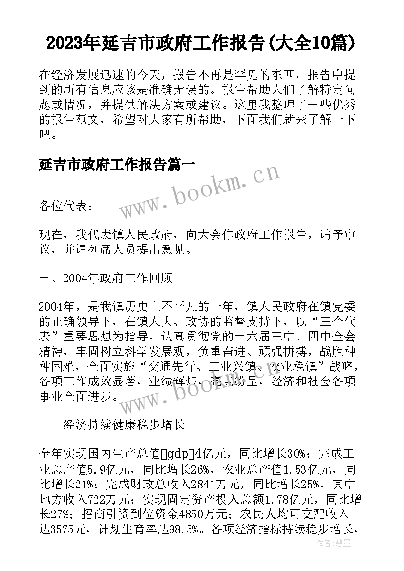 2023年延吉市政府工作报告(大全10篇)
