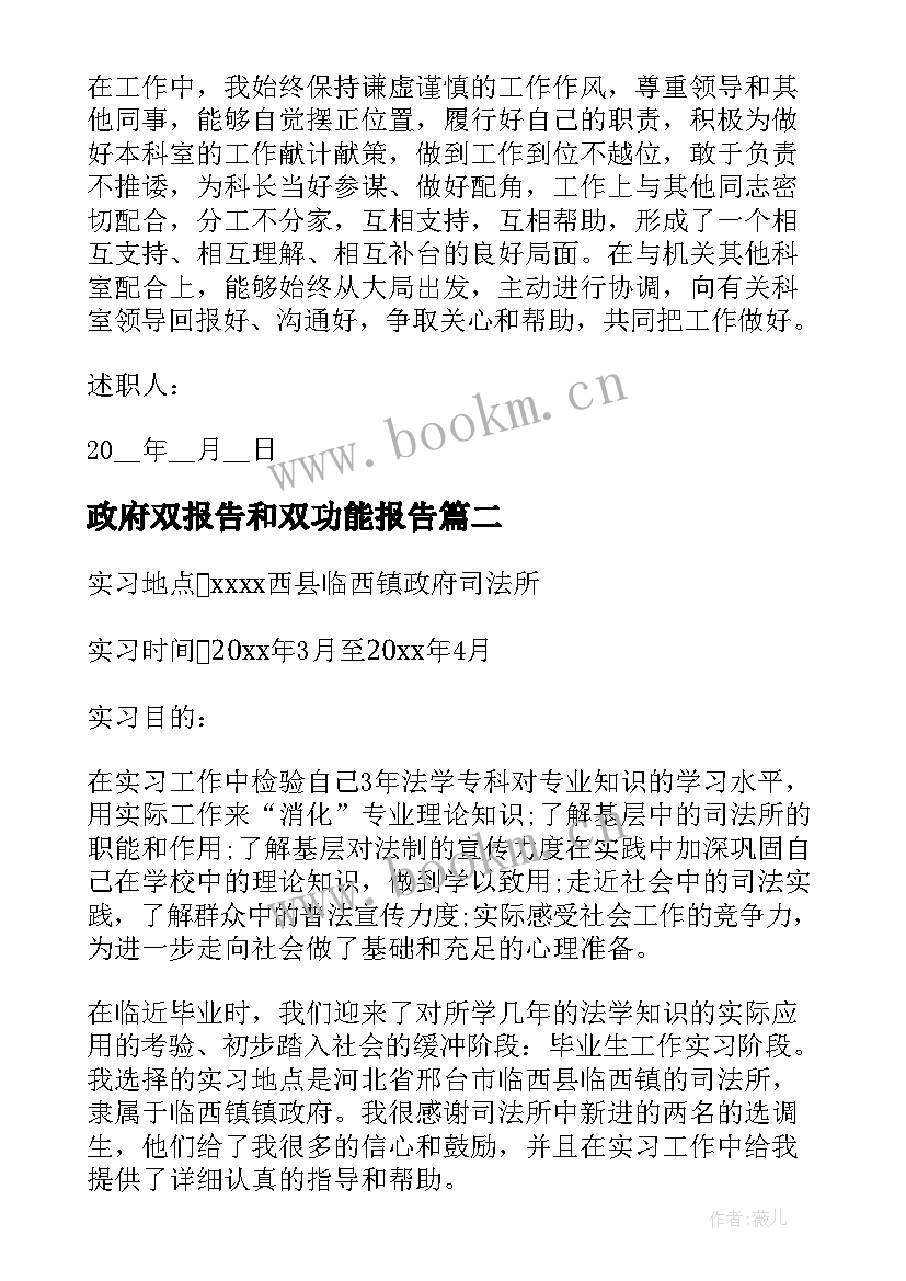 政府双报告和双功能报告(模板7篇)