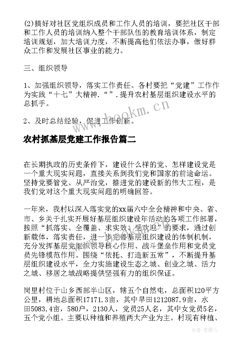 2023年农村抓基层党建工作报告 农村基层党建工作计划(汇总8篇)