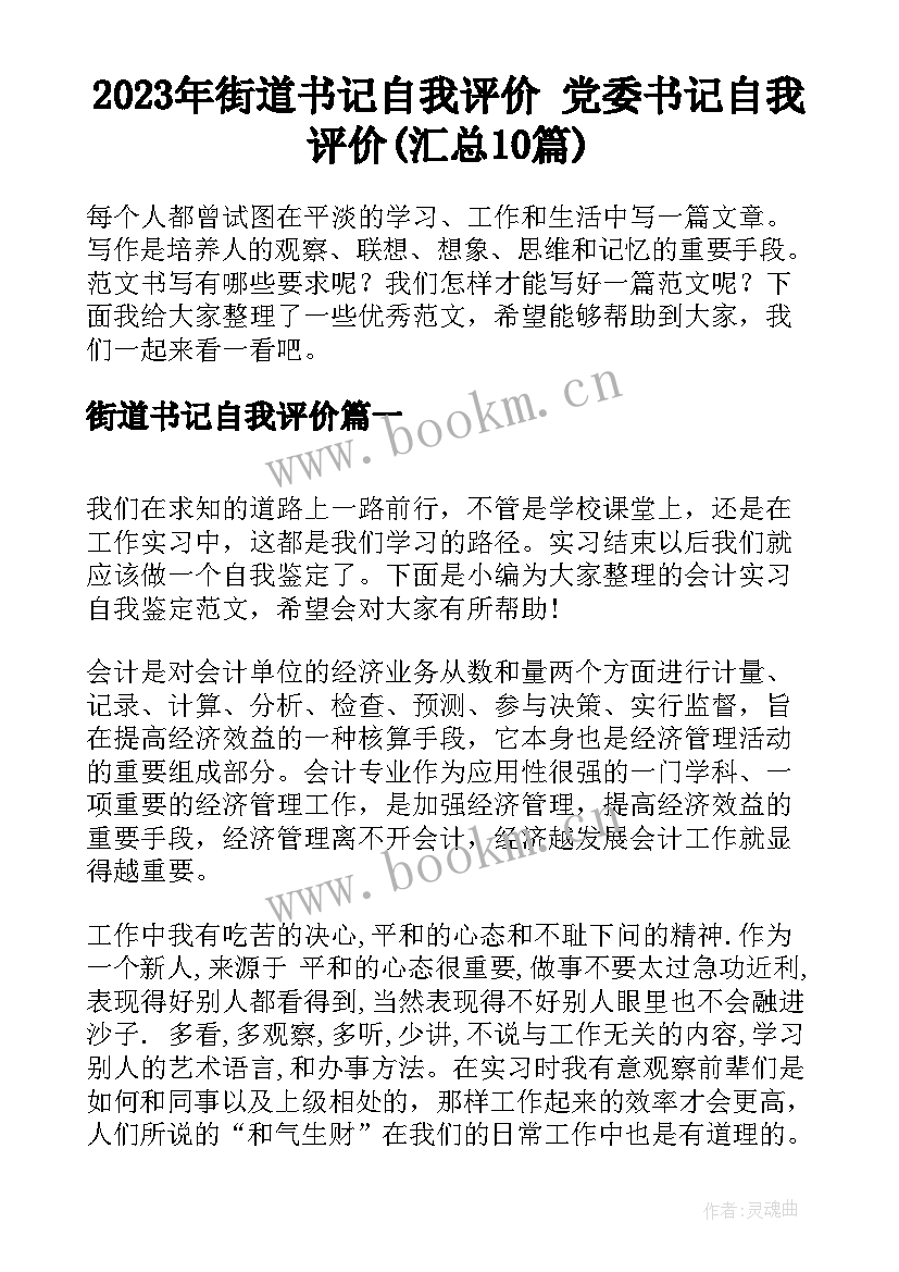 2023年街道书记自我评价 党委书记自我评价(汇总10篇)