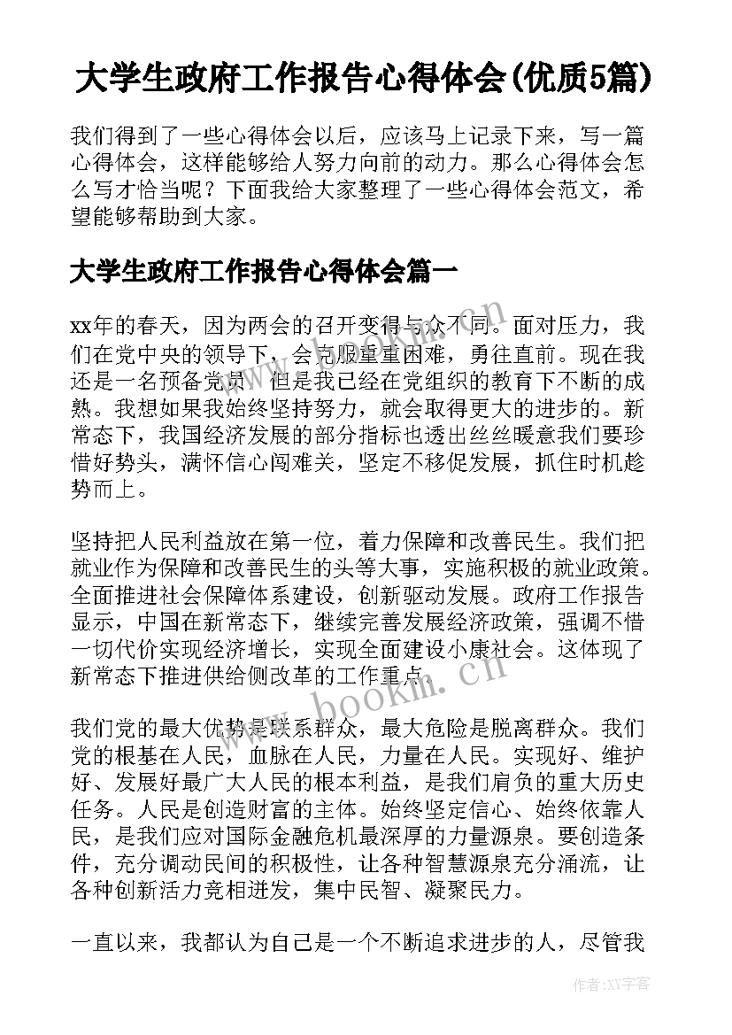 大学生政府工作报告心得体会(优质5篇)